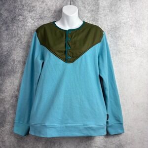 Cotopaxi Women's Sabado Fleece 1/4 Snap Pullover Teal Blue/Olive Green Size XL